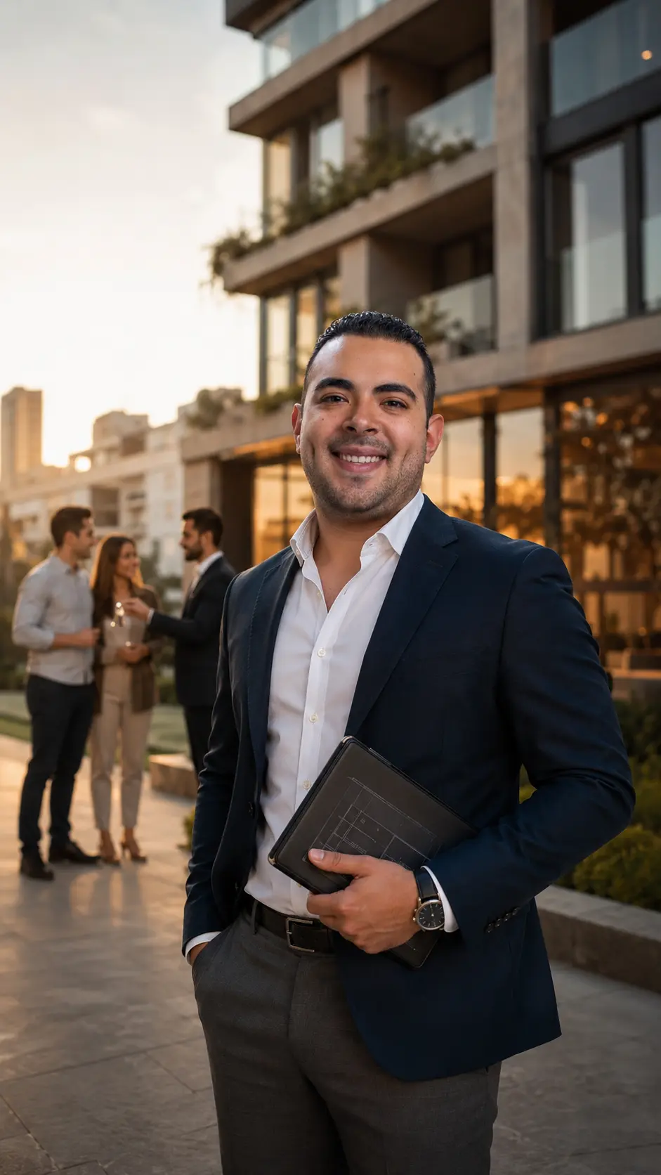 Tomás Bay, asesor inmobiliario de FLIC, frente a un desarrollo residencial